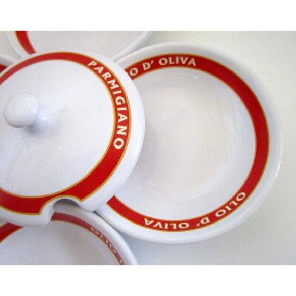 Pottery Barn Parmigiano Olio D'Oliva Bowl Set "Vintage Posters" Dip 4 Bowl/1 Lid - Picture 8 of 15